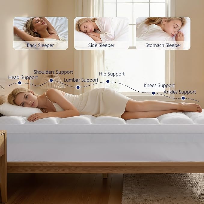 Dual Layer 4 Inch Memory Foam Mattress Topper Queen, 2 Inch Cooling Gel Memory Foam and 2 Inch Washable Pillow Top Mattress Pad Cover, 8-24 Inch Deep Pocket, Medium Firm for Back Hip Pain