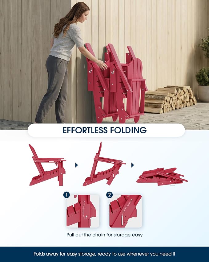 MUCHENGHY Folding Adirondack Chairs, Patio Chairs, Lawn Chairs, Outdoor Chairs, Adirondack Chair Plastic, Fire Pit Chairs, Weather Resistant with Cup Holder for Deck, Backyard, Garden(Red) - Image 6