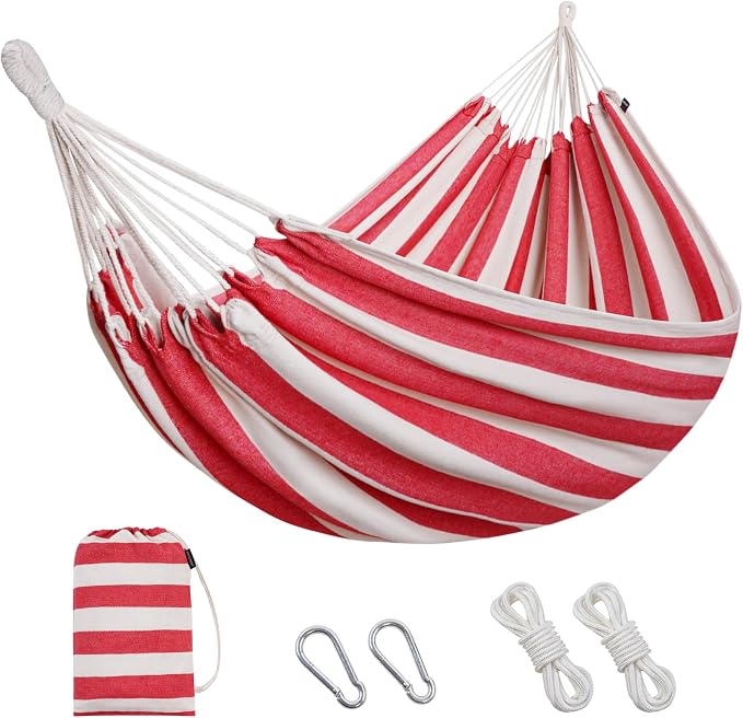 Brazilian Double Hammock 2 Person with Tree Straps, Cotton Hammock with Carrying Bag - Woven Hammock for Patio, Backyard, Porch, Outdoor and Indoor Use - Soft Cotton Fabric Hammocks by INNOSTAGE