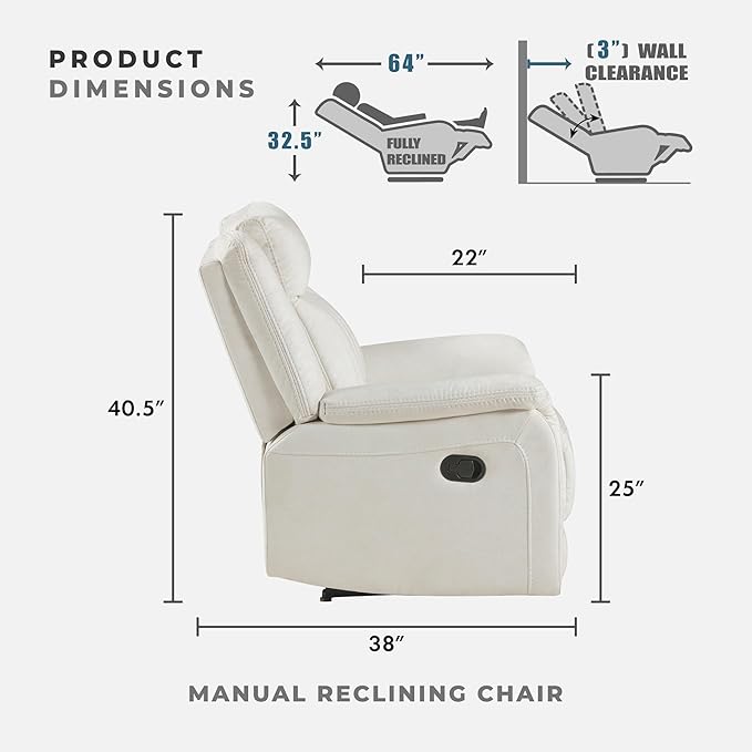 Lexicon Manual Recliner Chair, Polished Microfiber Reclining Sofa Chair, Home Theater Seating, Wall Hugger Manual Recliner for Living Room/Office/Apartment, Beige