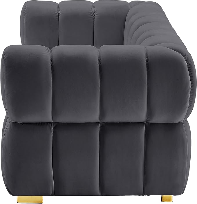 Meridian Furniture 670Grey-L Gwen Collection Modern | Contemporary Velvet Upholstered Loveseat with Deep Biscuit Tufting