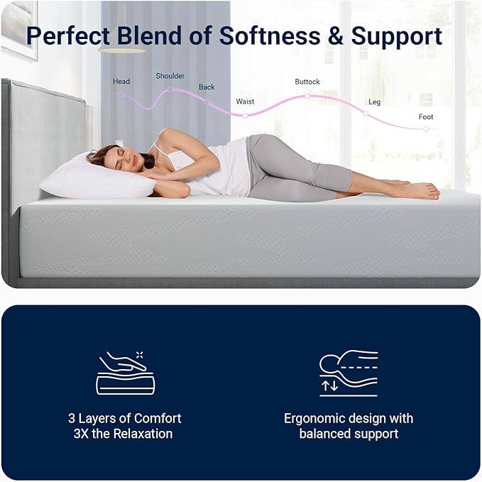 Avenco Queen Mattresses, 10 Inch Queen Size Mattress with Gel Memory Foam for Cool Night & Pressure Relief, Bed Mattress in a Box Medium Soft Plush Feel Colchones with Motion Isolating