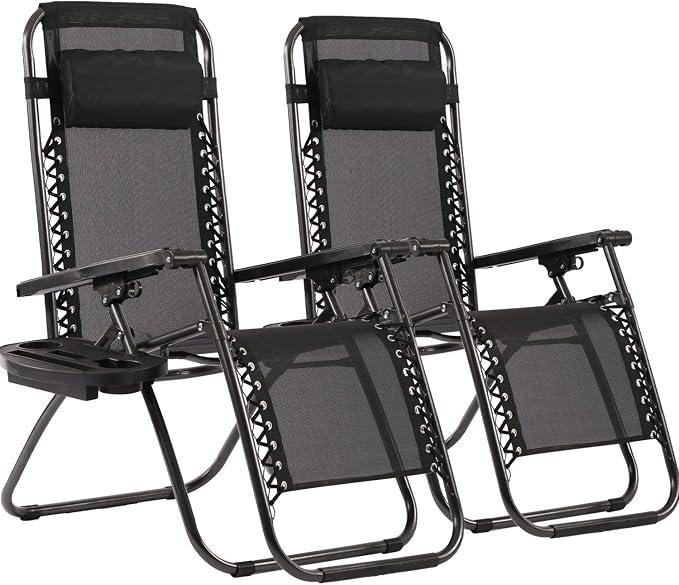 FDW Zero Gravity Lawn Lounge Chairs Set of 2 with Pillow and Cup Holder - Adjustable Reclining Folding Outdoor Chairs for Deck, Beach, Yard by FDW