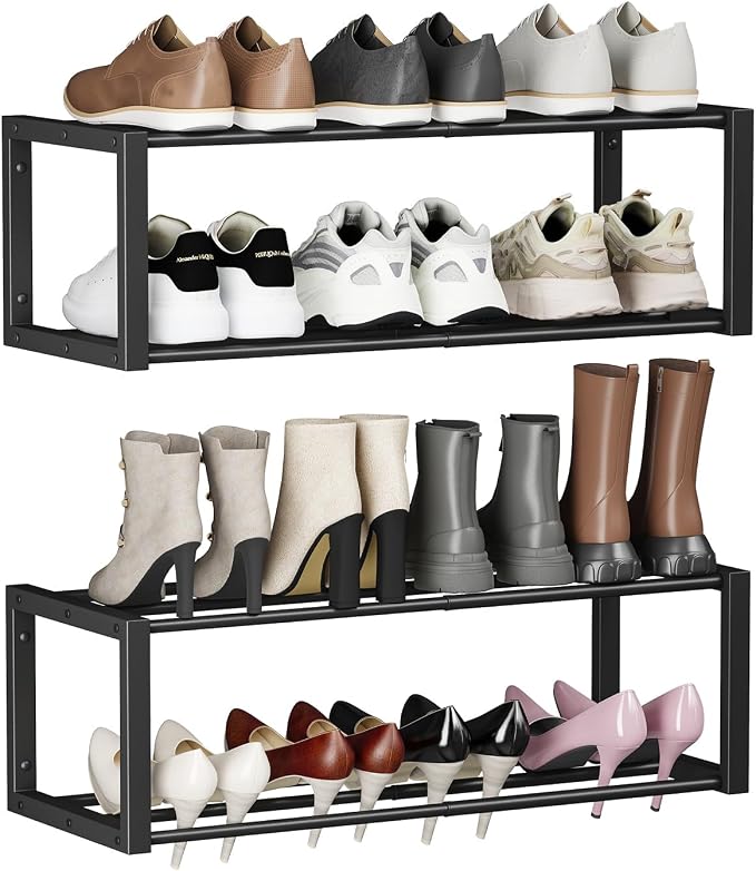 Homeiju Hanging Shoe Organizer,2 Pack Wall Mounted Shoe Rack Holds 12 Pairs,Space Saving Metal Wall Shoe Rack,Hanging Shoe Rack Shoe Holder for Small Space,Entryway,Closet,RV,Camper（Black by Homeiju