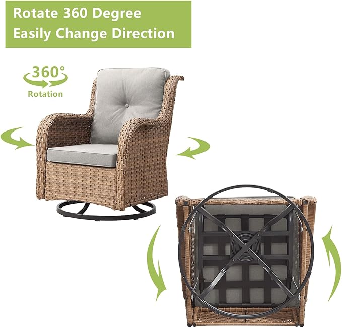 Rilyson Patio Furniture Swivel Chairs Set - 6 Piece Wicker Rattan Outdoor Sectional Conversation Sets with 2 Rocking Swivel Chairs,2 Ottomans,1 Sofa and 1 Loveseat for Porch Deck(Yellow/Beige)