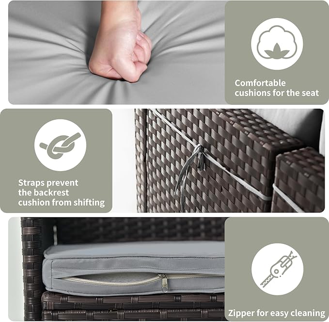 Gotland 12 Pieces Patio Furniture Set with Swivel Chair, PE Rattan Outdoor Furniture with 29.5'' High Backrest 4’’ Thick Cushions Coffee Table, Patio Set for Porch, Deck, Backyard, Gray