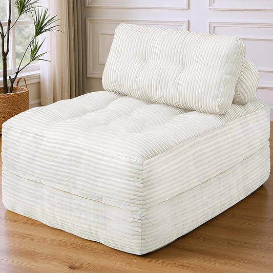 Folding Sofa Bed, Convertible Sleeper Chair with Pillow & Handle, Foldable Mattress Futon Chair Bed Lounge with Back Support, Comfy Floor Sofa for Living Room Bedroom, Beige, Single