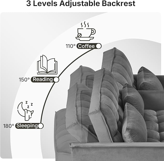 Rovibek 3 in 1 Sleeper Sofa Bed, 53'' Pull Out Couch Convertible Futon Loveseat with Adjustable Backrest, Velvet Sleeper Chaise Lounge Futon for Apartment Office Small Space, Dark Grey
