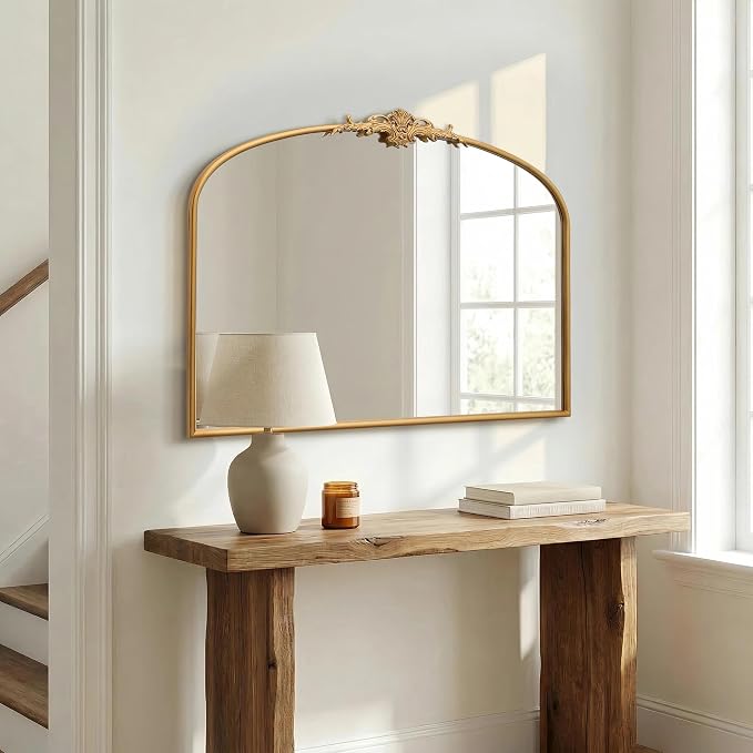 Besdomus Antique Arched Gold Mirror: 40"x29" French Large Decorative Gold Vintage Wall Vanity Mirror - Baroque Traditional Ornate for Bedroom/Bathroom/Fireplace/Entryway - Home Decor for Homemakers - Image 4