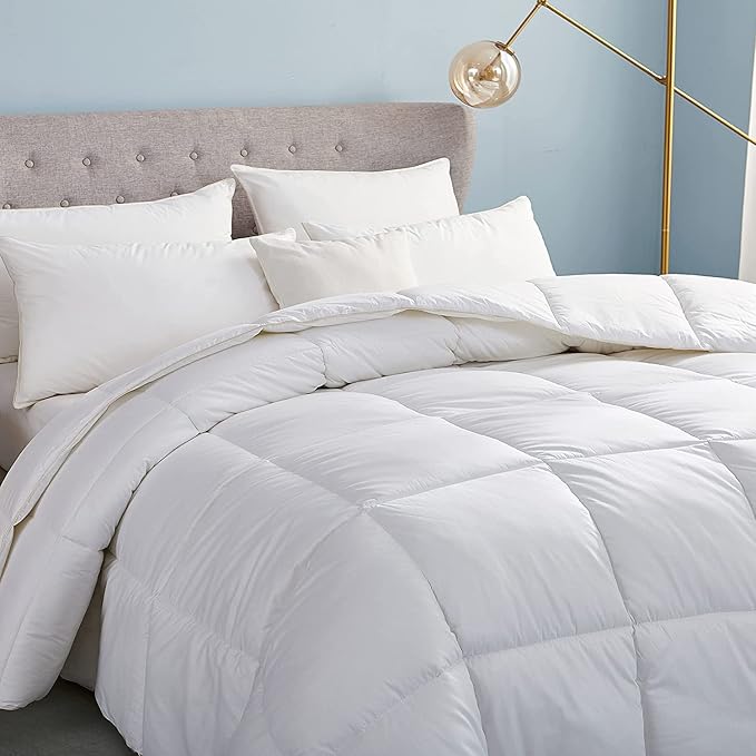 Luxurious Palatial/Super King Size Hard-to-FIND 85 Oz Fill Weight Goose Down Alternative Comforter, 600 Thread Count 100% Egyptian Cotton Cover, 750 Fill Power, Solid White Color