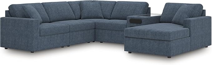 Signature Design by Ashley Modern Modmax Stain Resistant U-Shape Left-Arm Facing 6-Piece Sectional with Audio System and Chaise, Dark Blue