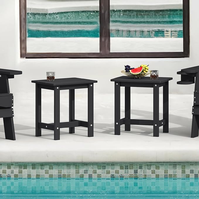 LUE BONA Outdoor Side Table Set of 2, HDPS Small Outdoor Table, Adirondack Side Table, Outside End Table for Patio, Porch, Deck, Pool, Weather Resistant/Easy Maintenance/Indoor or Outside Use, Black - Image 2