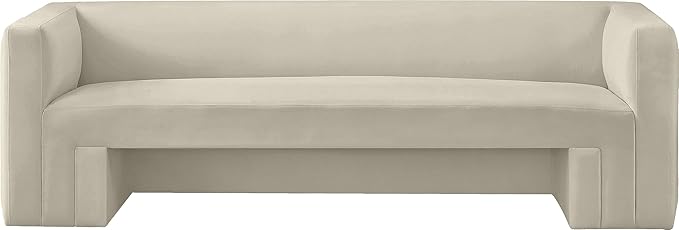 Meridian Furniture 665Cream-S Henson Collection Modern | Contemporary Velvet Upholstered Sofa with Rich Cream Velvet, Solid Wood Frame, 89.5" W x 34.5" D x 28" H, Cream