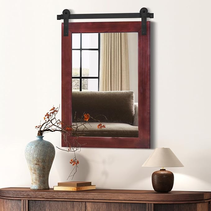 COGOOD Farmhouse Barn Door Mirror - 21 x 30 Rustic Wood Framed Wall Mirror for Bathroom, Living Room, Entryway Wall Decor (Espresso) - Image 2
