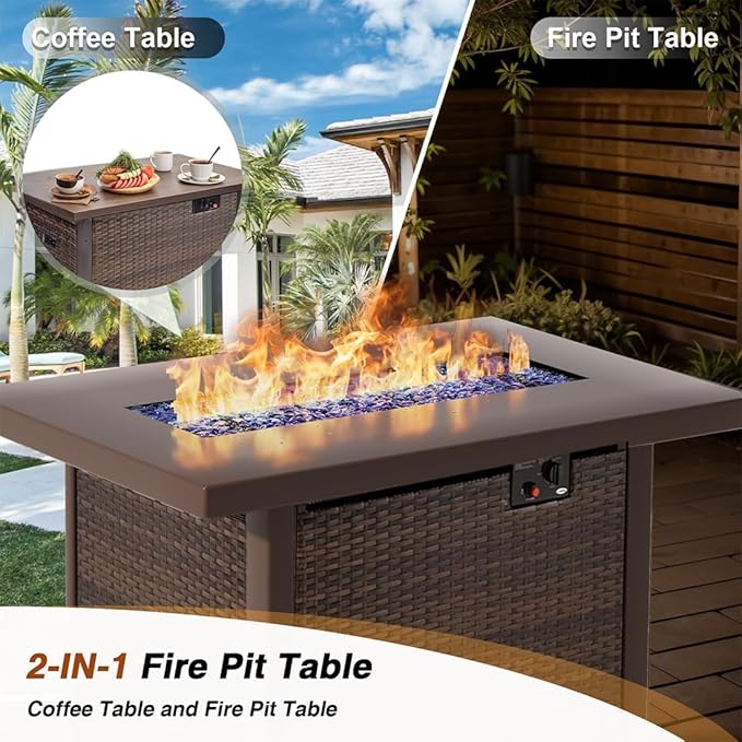 13 Piece Patio Furniture Set with Fire Pit Table All Weather PE Rattan Outdoor Sectional Sofa Couch with No-Slip Cushions for Garden, Poolside, Backyard (Grey)