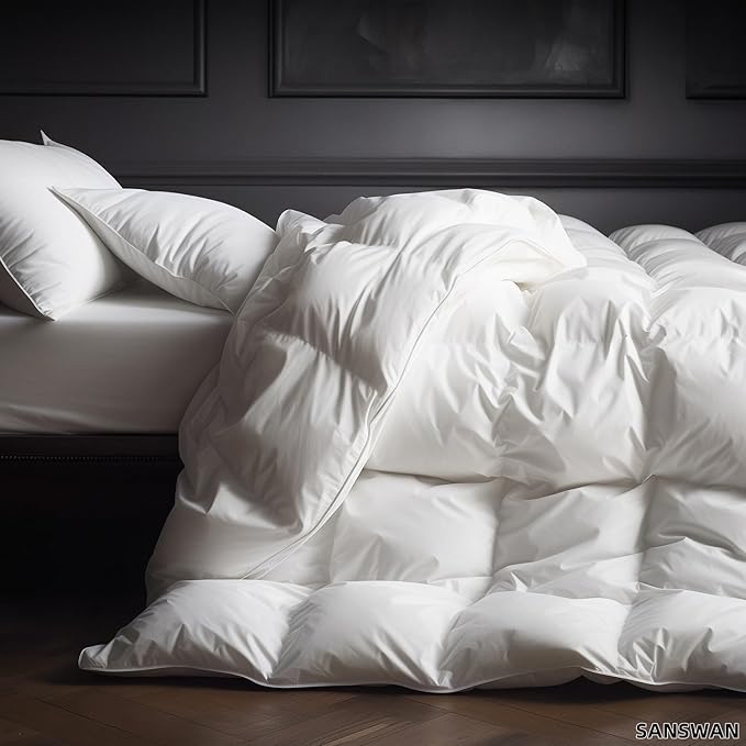 Luxury Goose Down Comforter King Size, 750 Fill Power All Season Fluffy Duvet Insert, 56oz Medium Weight, Soft Cotton Fabric, Hotel Bedding Comforter with Corner Tabs, 106 x 90 Inch