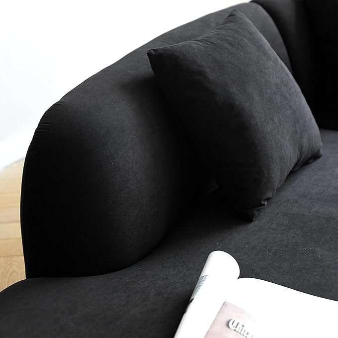 132" Curved Sofa with Throw Pillows, 6 Seater Luxury Velvet Couch with Half Moon Design and High-Density Foam, Ideal for Modern Living Room, Office & Apartment, Black