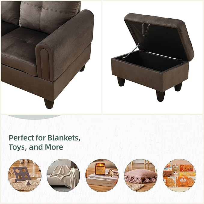 FONTOI L Shaped Sectional Couches for Living Room, Modern Modular Sectional Sofa with Ottoman Storage, Comfy L Shaped Couch with Chaise for Bedroom Apartment Furniture, Coffee