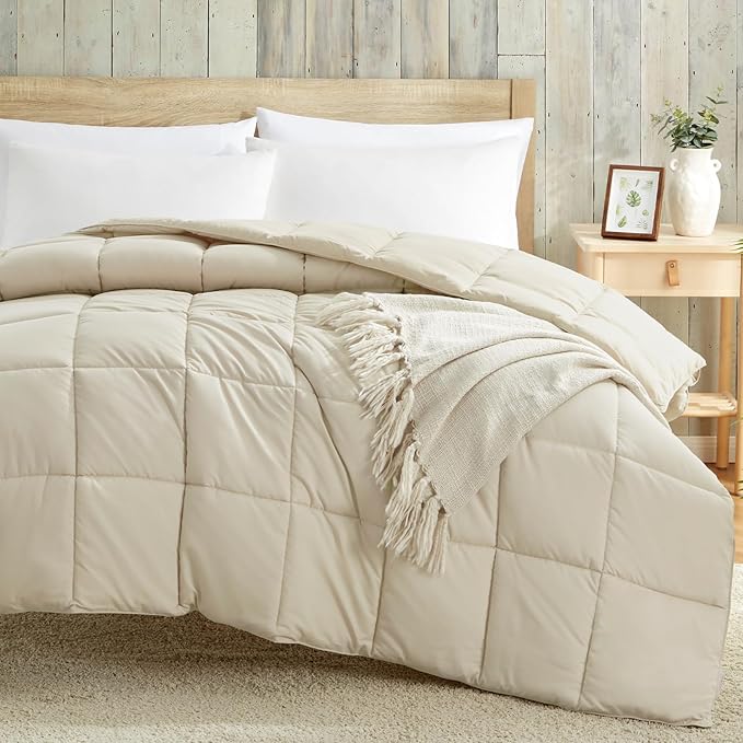 Homelike Moment Twin Comforter Duvet Insert - Beige Down Alternative Bed Comforter Twin Size, Lightweight Bedding Comforters Quilted Soft All Season Beige