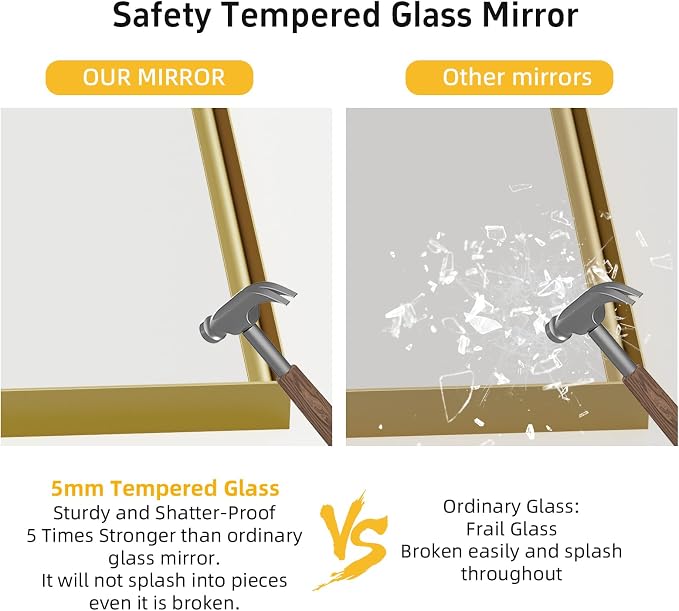 22x30 Inch Gold Bathroom Mirrors for Over Sink, Rectangular Vanity Mirror, Wall Mounted Mirrors, Anti-Rust, Tempered Glass, Framed Vanity Mirror, Horizontal or Vertical - Image 4