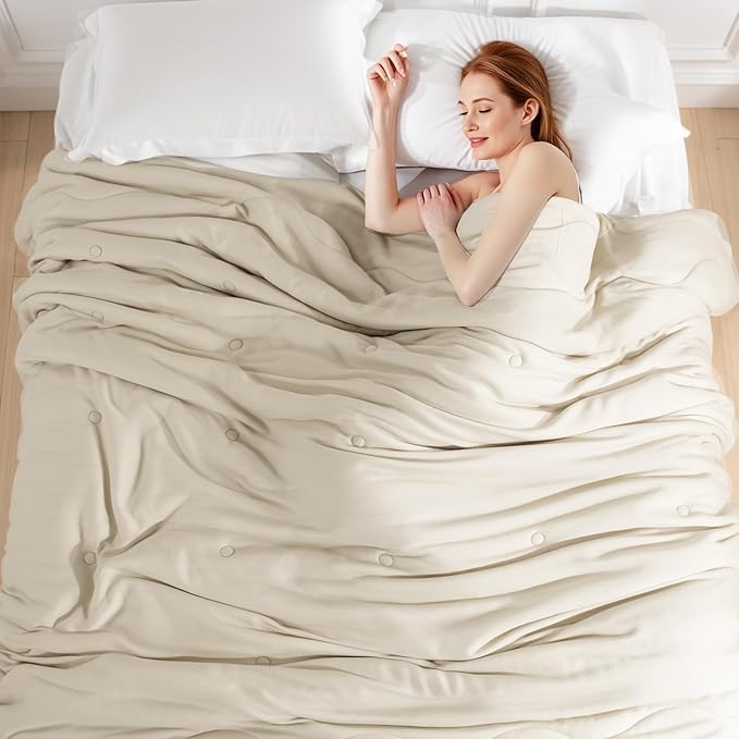 NEXHOME PRO 100% Viscose Derived from Bamboo Comforter Queen Size - Summer Cooling & Moisture-Wicking Bedding Blanket - All Season Lightweight Design - Natural Organic Queen Duvet Insert