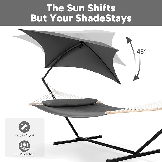 SUNCREAT Hammocks Standing Patio Hammock with Canopy, Portable Hammock with Stand Foldable, Patent Pending, Dark Gray - Image 4