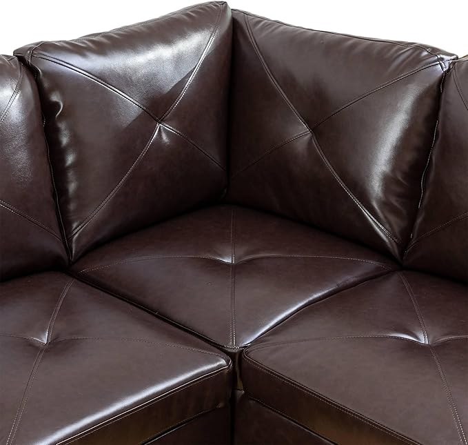 Leather L-Shape Sectional Sofa Set, 3 Piece Microfiber Couch with Storage Ottoman & Right Chaise Lounge, 97" Button Tufted Upholstered Corner Couch for Home, Living Room, Apartment, Brown