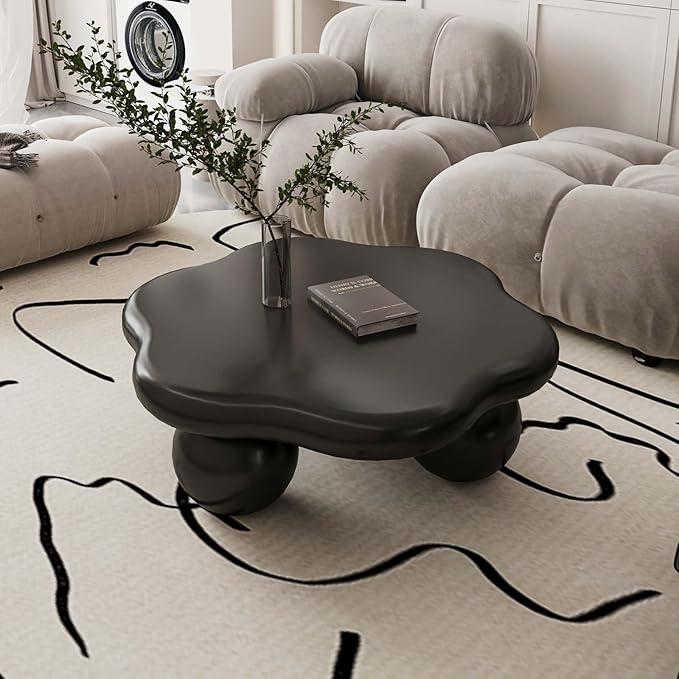 35" Modern Coffee Table Petal Shape Low Center Table Cute Irregular Indoor Tea Table with 3 Ball Legs for Living Room Apartment
