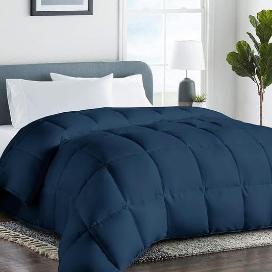 COHOME Quilted California King Comforter - All-Season Down Alternative Duvet Insert - Luxury Hotel Warm Dark Bluee Comforter with Anti-Clump Tech & 8 Tabs - Reversible （96"x104"）