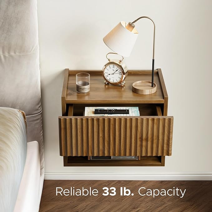 Floating Nightstand Bedroom Bedside Table - Floating Night Stand Set 2 for Small Spaces, Wall Mounted Cabinet with Storage Drawer, Brown Modern Night Stand for Dorm Hallway Entryway - Image 6