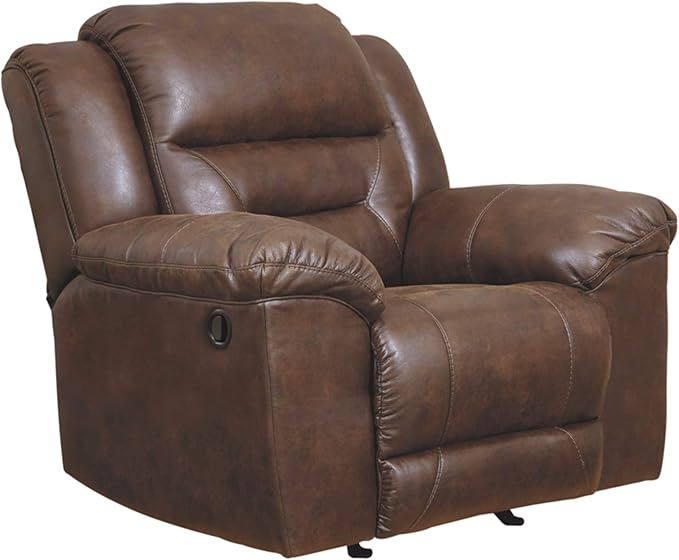 Signature Design by Ashley Stoneland Faux Leather Manual Pull Tab Rocker Recliner, Dark Brown