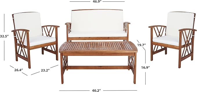 SAFAVIEH Outdoor Collection Fontana Natural/ Beige 4-Piece Conversation Patio Set with Cushions