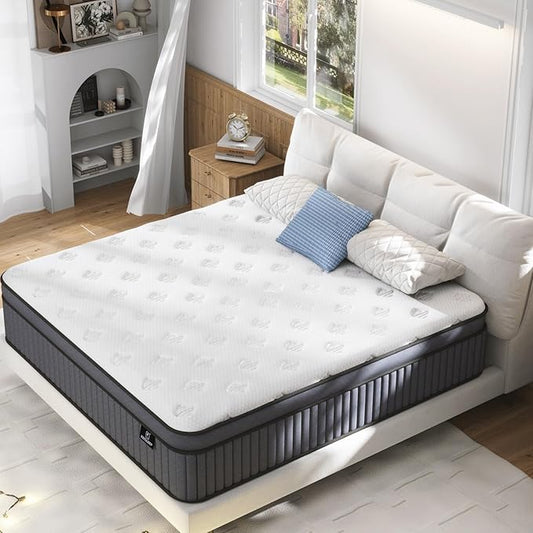 9.6 Inch Medium Plush Full Size Mattress [Upgraded] Full Hybrid Mattresses in A Box With Gel Memory Foam & Pocket Springs, Strong Edge Support,Pressure Relief,CertiPUR-US,365-Night Trial