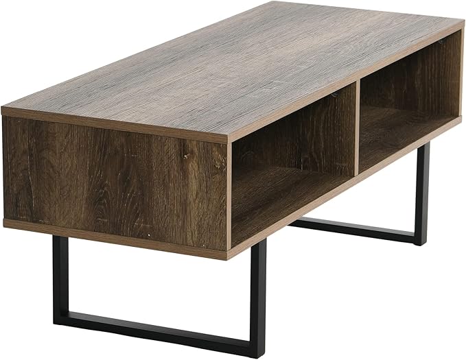 Household Essentials Jamestown TV Stand Coffee Table with Rectangular Storage Compartments Ashwood Rustic Wood Grain and Black Metal