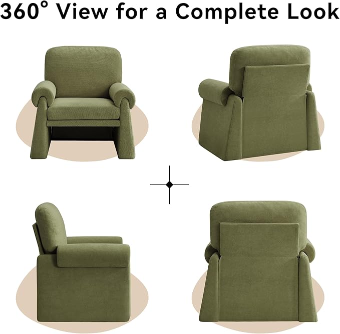 Oversized Accent Chair, Comfy Living Room Chairs, Single Sofa Chair with Thick Cushion and Armrests, Upholstered Arm Chair for Living Room, Modern Armchair, Reading Chair for Bedroom, Green