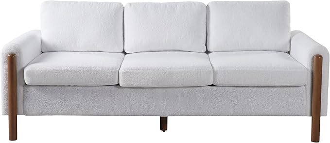 Christopher Knight Home Yadil Teddy Fleece Upholstered 3 Seater Sofa Couch, Wooden Home Sofa Living Room, Comfy Cloud Couch for Bedroom, Home Office, Cream White