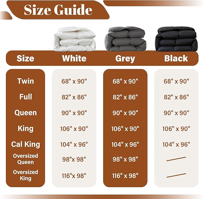 Cosybay Feather and Down Comforter Insert California King Size, 100% Cotton Cover, All Season Grey Down Feather Duvet Insert, Fluffy Soft Hotel Luxury Bedding for Bedroom, Cal King 104 x 96 Inch
