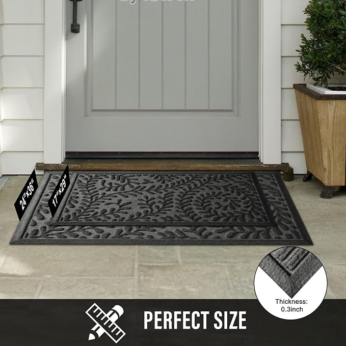 HIYARD Front Door Mat, Absorbent Dirt Trapping Welcome Door Mat Indoor Outdoor, Non Slip Entry Mat, Indoor Outdoor Door Mats, Fade Resistant, Low Profile Doormat for Entryway, 36×24, Grey - Image 6