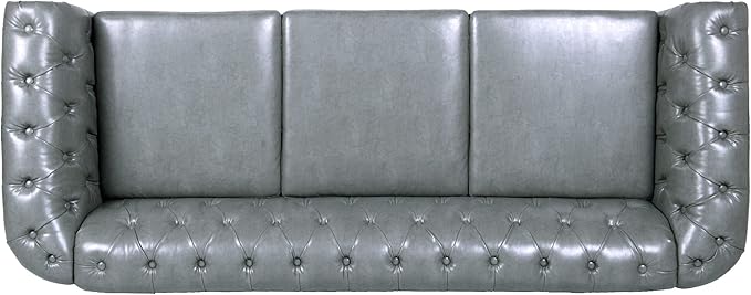 ERYE 84.5-Inch Classic 3 Seat Chesterfield Sofa Couches for Living Room Bedroom, 3 Seaters Button Tufted Faux Leather Upholstered Chesterfield Sofa Couch,Wood Legs | Button Tufted, Easy to Assemble, Nailhead, Removable Cushion