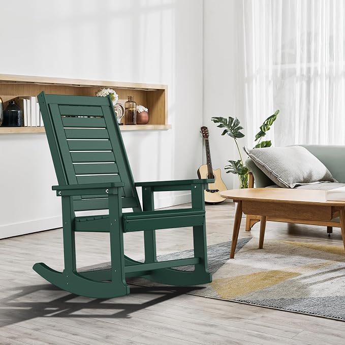 GREENVINES Outdoor Rocking Chairs | Set of 4 | Porch Rocker | HDPE Plastic | Forest | Oversized Rockers | High Back | Big & Tall | Ladder Back | for Patio Outside Backyard Balcony Garden - Image 2