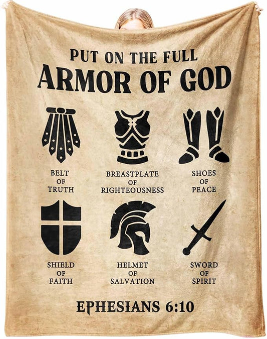 Christian Gifts for Men, Put on The Full Armor of God Blanket Decor, Religious Gifts for Men on Fathers Day Birthday Christmas, Pastor Appreciation Gift - 50" x 60"
