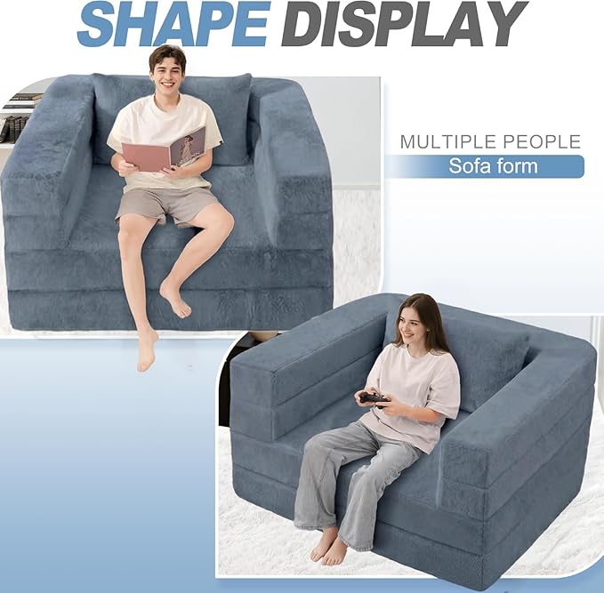Futon Sofa Bed with Pillow, 3-in-1 Sleeper Sofa Bed with Removable Cover, Convertible Floor Sofa Bed, No Assembly Boneless Couch for Living Room, Bedroom