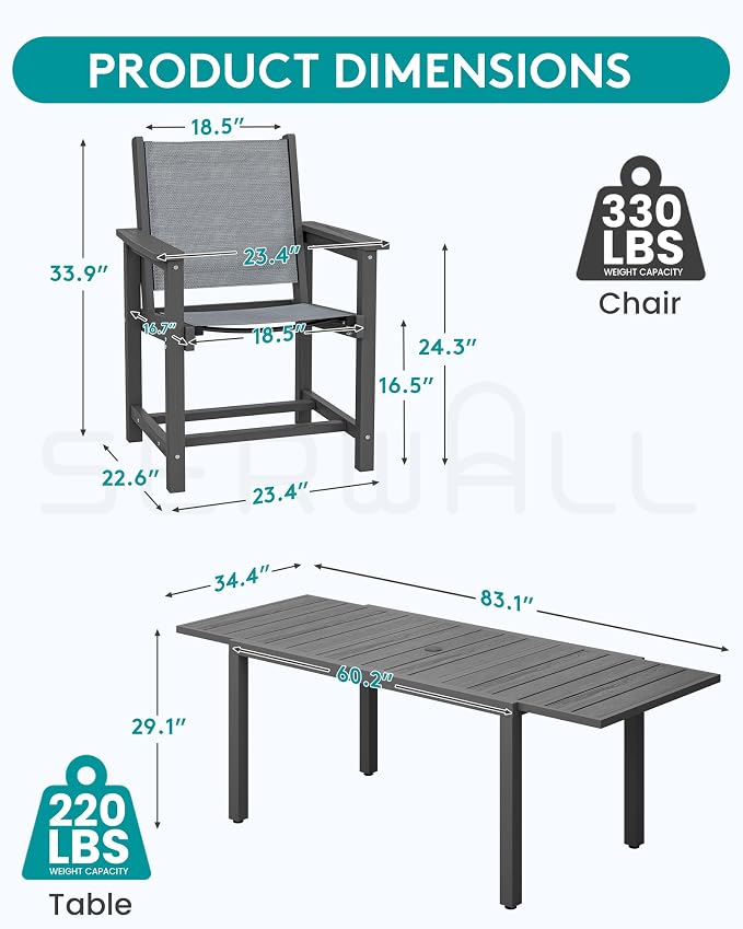 SERWALL Outdoor Dining Chairs Set of 2, All-Weather HDPE Patio Armless Chairs Suitable Outdoor Dining Table, Grey - Image 5