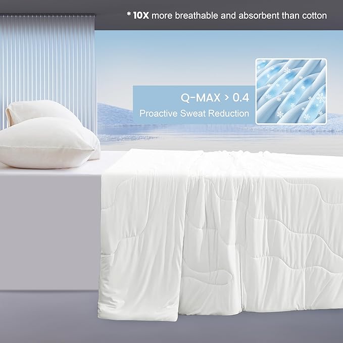Love's cabin Cooling Comforter Queen Size, Double Sided Cooling Blankets for Hot Sleepers, Q-Max>0.4 Instant Cool-to-Touch, 2X Breathable & Moisture-Wicking, Oeko-TEX Certified, 90"x90" White
