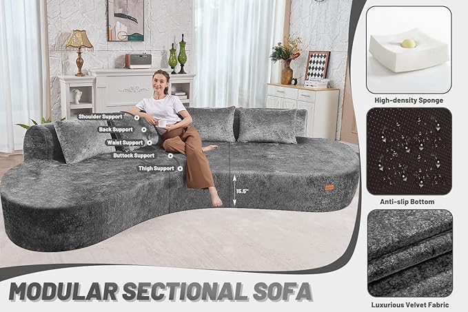 HABUTWAY Modular Sectional Sofa Memory Foam Filled Single Sofa Chair with Deep Seat, Modern Sofa Couches for Living Room Apartment Office, No Assembly Required, Grey