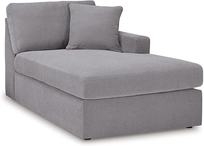 Signature Design by Ashley Modmax Stain Resistant Minimalist Modular Anti Sag Right-Arm Facing 4-Piece Sectional with Chaise, Loose Reversible Cushions and 2 Accent Pillows, Light Gray