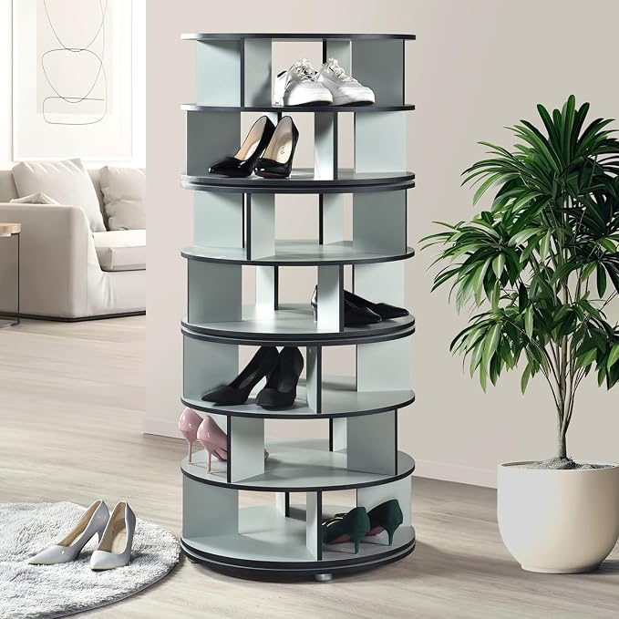 Kings Brand Furniture - 7-Tier Rotating Shoe Rack, 360° Revolving Lazy Susan Spinning Shoe Rack Tower Storage Organizer for Closet Entryway Bedroom Hallway, Green by KingsBrandFurniture