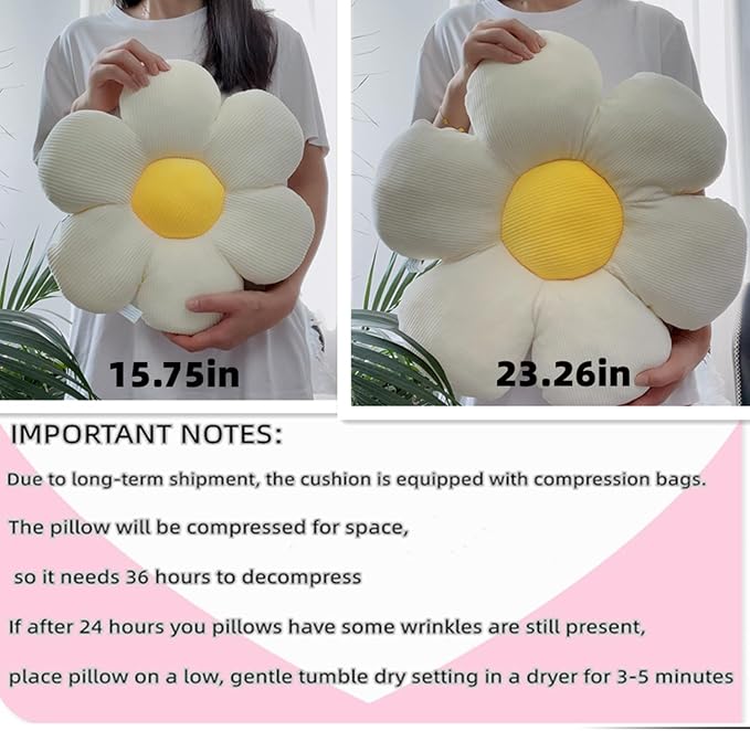 Daisy Shaped Throw Pillow - 19.6" Plush Flower Cushion for Home Decor