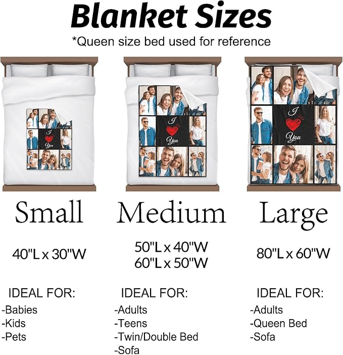 Printwoo Custom Blanket with Picture Text Customized Thow Blankets Personalized Blanket, Customizable Blanket Photo Blankets, Customize Gifts for Mom Dad Couple Girlfriend Boyfriend Wife Husband