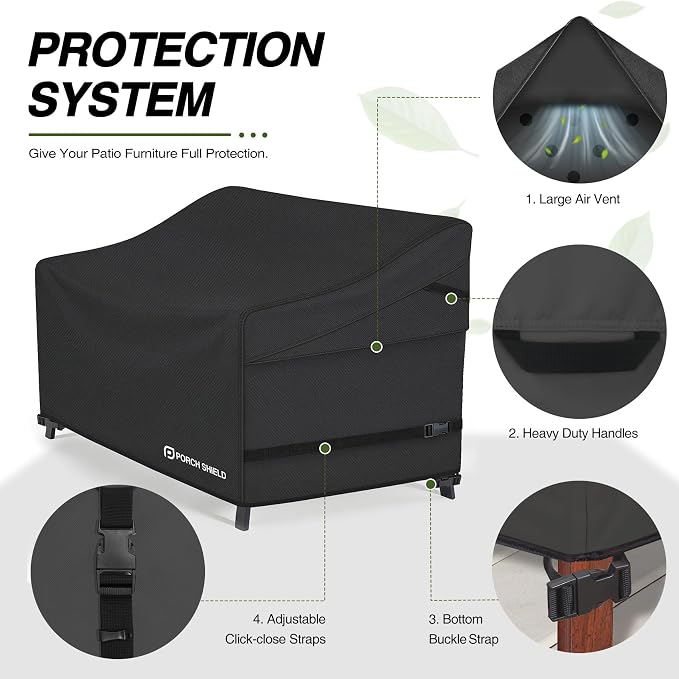 Porch Shield Waterproof Outdoor Furniture Sofa Cover – Patio 3-Seater Couch Cover 77W x 35D x 35H inch, Black - Image 4